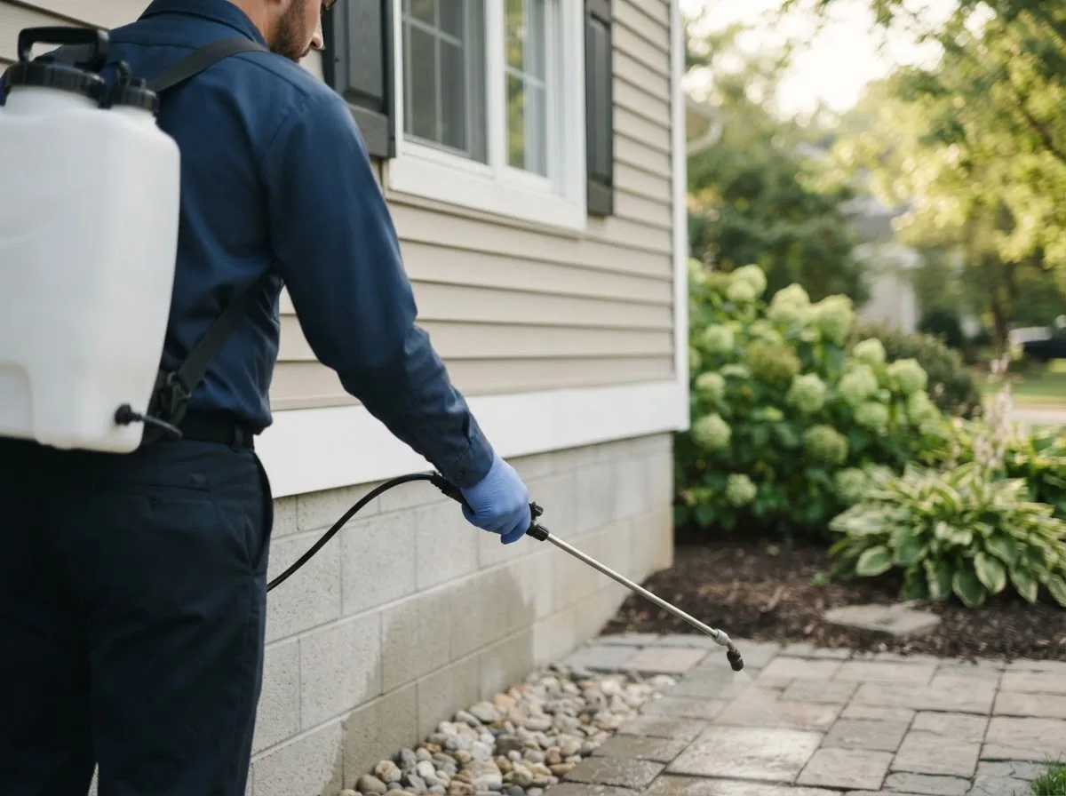 Pest control technician inspecting a home in Stewartsville, NJ